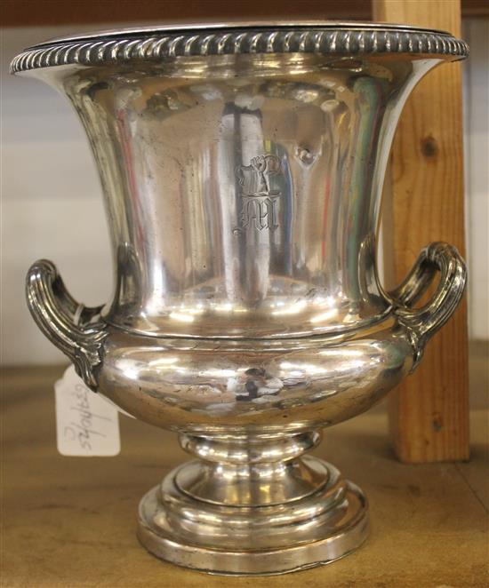 19th century Sheffield plate Campana shaped two handled wine cooler(-)